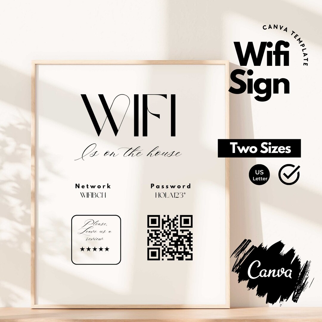 Wifi QR Code Sign Printable, Wifi Sign, Wifi Code, Wifi Password Sign ...
