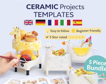 Animal Slab Template, Five Ceramic Pottery Designs PDF Bundle