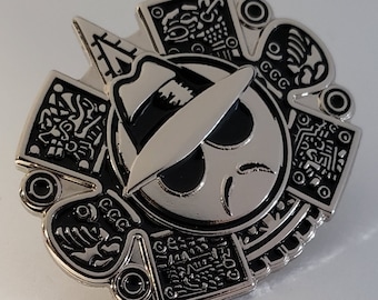 Chicano Aztec Calendar Lowrider Man Hat Fedora Vintage Silver Button Badge Pin