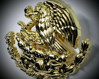 Mexico Chicano Lowrider  Hat  Eagle  Snake Coat of Arms  Gold Label Pin