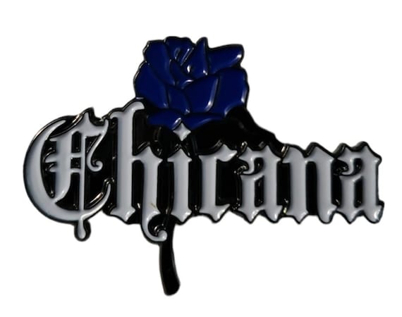 Chicana Blue Rose Label Pin Lowrider Hat Chicana Biker Pin Up
