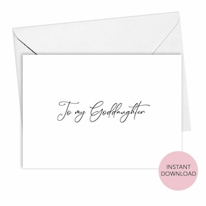 Carte imprimable À ma filleule, cadeau filleule, cadeau des parrains et marraines, carte noir et blanc minimaliste, cadeau filleul, cadeau religieux