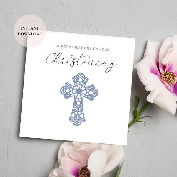 Congratulations on your Christening Card 2024, Digital Download, Instant Download, Printable Card, Blue Cross Card, Boy Christening Gift