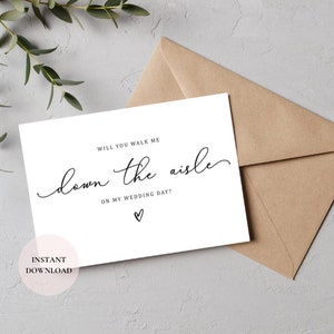 Cartão de proposta Walk Down The Aisle, cartão de casamento para impressão, presente do pai da noiva, download de cartão de proposta de casamento, cartão de casamento digital
