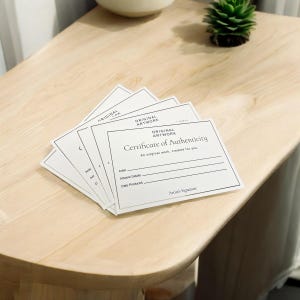 Gold Foil Embossed Certificate of Authenticity Blank Cards for Original Art and Crafts