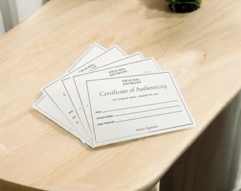 Gold Foil Embossed Certificate of Authenticity Blank Cards for Original Art and Crafts