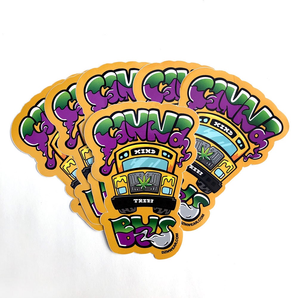 2 Canna-Bus Marijuana Mind Trips Weed Tours Volkswagen Bus Weed Stickers