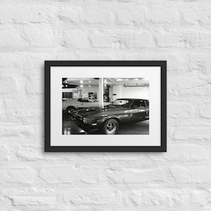 Framed and Matted Black and White Photo 1971 and 1972 Mach 1 Mustang COA Signed by Artist