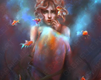 Pesci strani – Stampa artistica – Illustrazione fantasy originale di una sirena