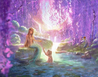 Lo stagno segreto – Stampa artistica – Illustrazione fantasy originale di una sirena