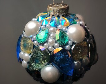 Mermaid Gems-  Blue & Gold Jewel Glass Ornaments