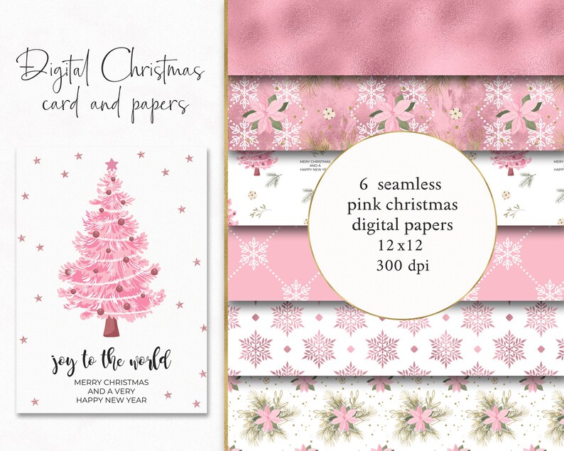 Pink Christmas Digital Paper-christmas Background-christmas - Etsy