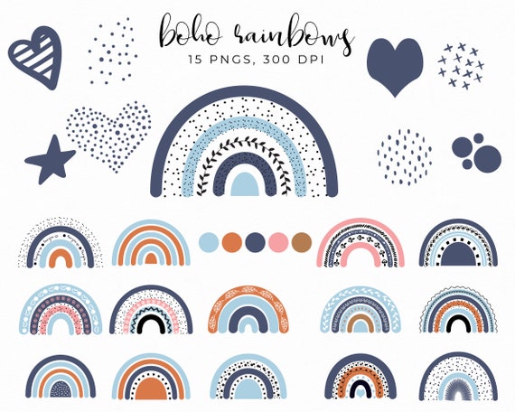 Susse Regenbogen Clipart Rosa Blau Boho Regenbogen Von Hand Etsy