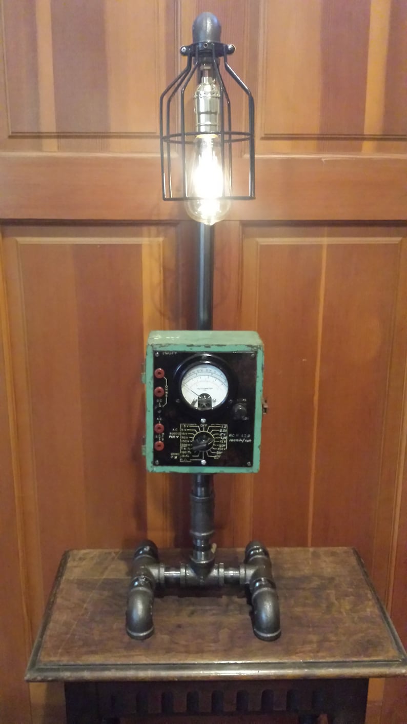 Voltohm Meter Lamp, Industrial Lamp, Pipe Lamp, Steampunk, Retro Lamp