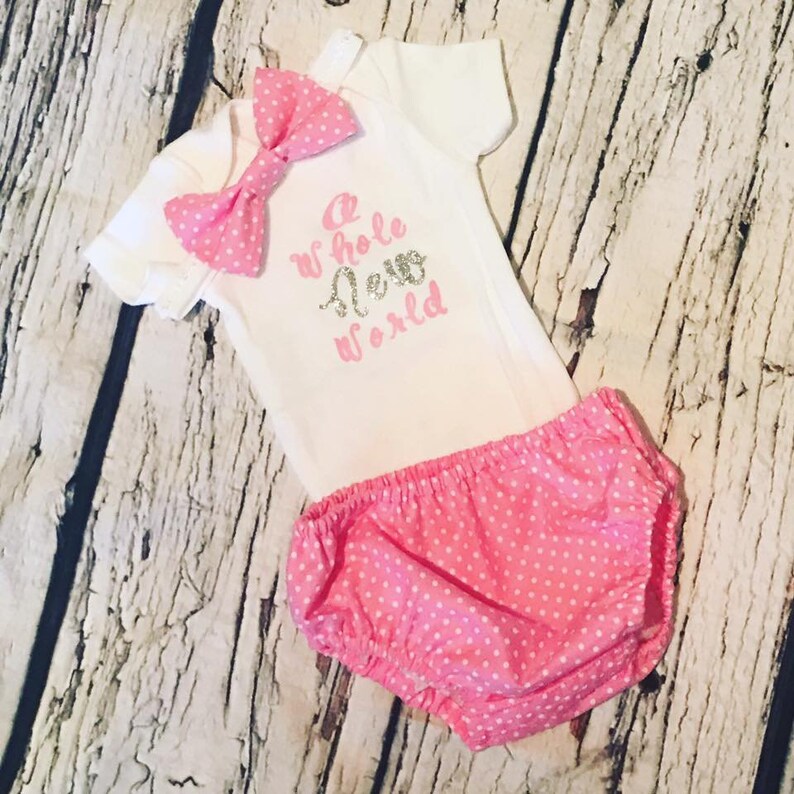 Baby girl newborn onesie with diaper cover and headband bow