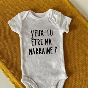 Cache-couche demande marraine / Godmother / Bodie Blanc / Veux-tu être ma marraine?
