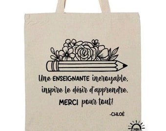 Cadeaux personnalisée pour les enseignants/ Tote bag / Sac fourre-tout / cadeaux enseignants