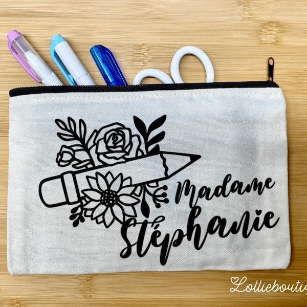 Personalized kit for teacher / Pencil case / Gifts for teachers / cotton pouch / personalized first name