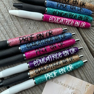 Stylo Prof en or / Stylo Éducatrice en or / crayon epoxy / cadeau enseignant/ cadeau éducateur /stylo encore noir /crayon/cadeaux pour prof
