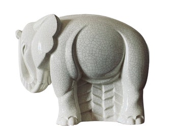 Charles Lemanceau, Elefante cubista Art Deco Craquelé, Saint-Clement, Francia ca. 1930