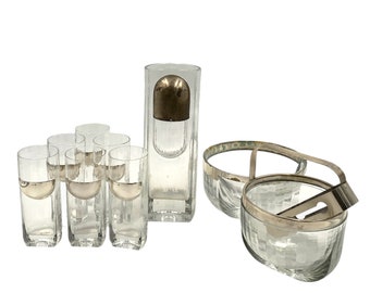 Hollywood Regency silver cocktail set, Taddei Sestini, Kristal Krisla Italy 1970s