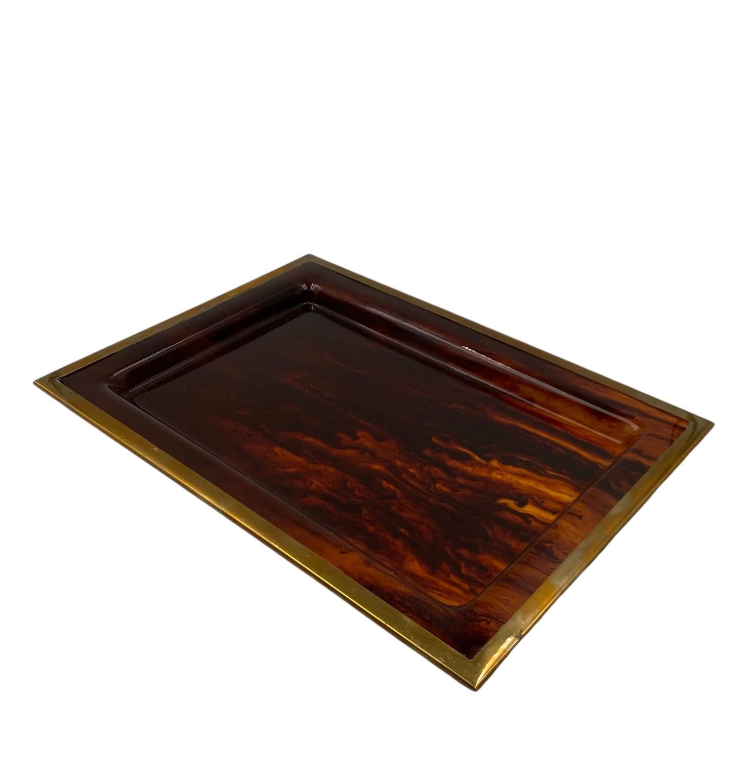 Hollywood regency brass and tortoiseshell lucite tray, Italy 1970s