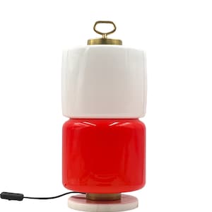 Space Age Red and white glass cylindrical table lamp, Stilnovo, 1970s
