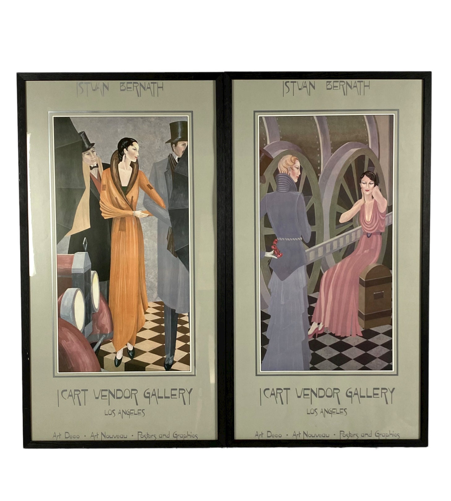 Istvan Bernath, 2 Art Deco Lithographs, Icart Vendor Gallery, Los Angeles 1980s