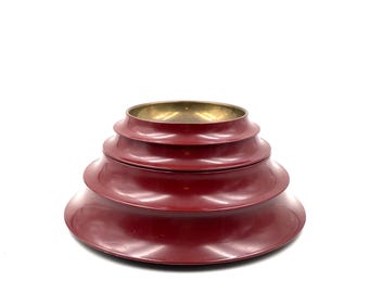 Sculptural pagoda shaped stacked brass trays / vide poche, Angelo Mangiarotti Italy 1970s