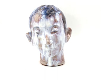 French Glazed terracotta boy head, France 1958