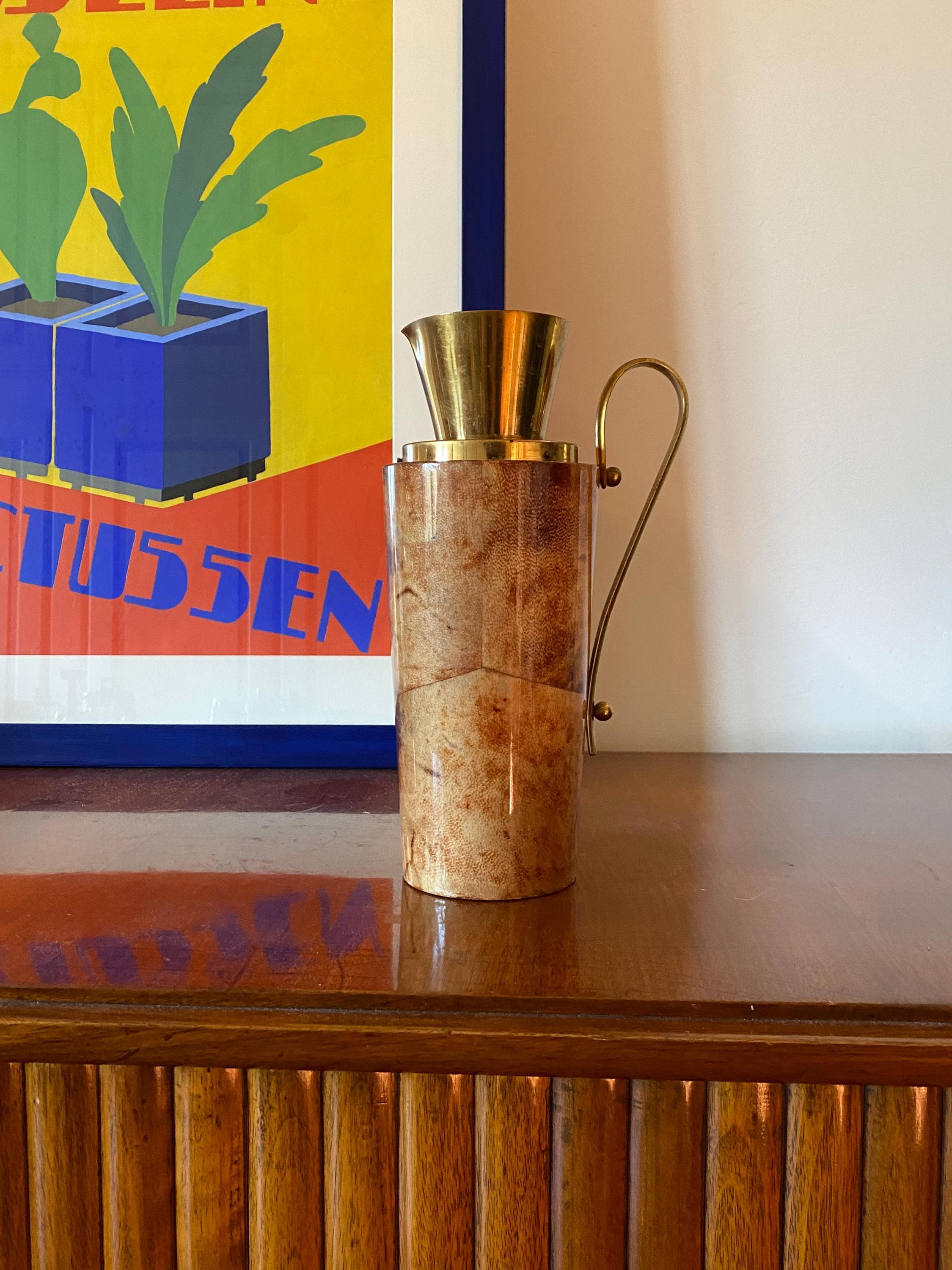 Mid-century Parchment Barware Thermos, Aldo Tura, Macabo Italy
