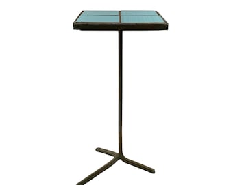 Modern azure iron and tiles side table, France 1960s