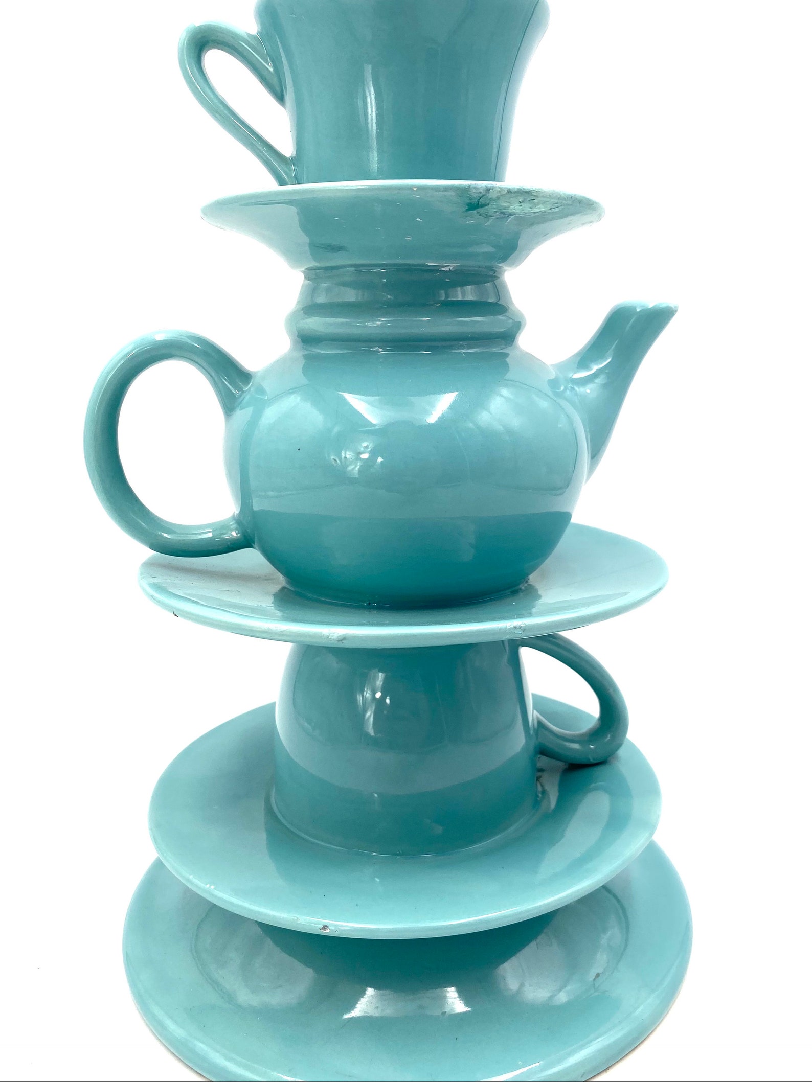 Blue Tea Cups Stack Vase, Italy 1980s Etsy