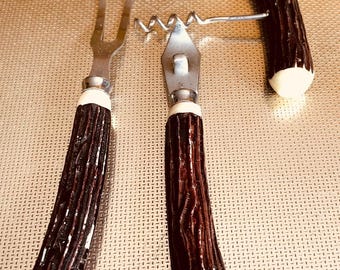 Vintage Mid-Century Modern Horn Handle Bar Tool Set – 3-Piece kit
