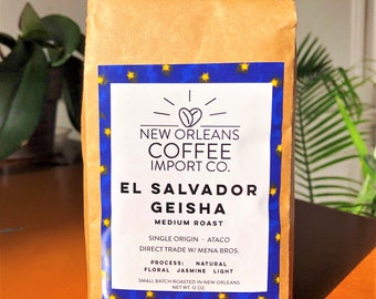 El Salvador Geisha Tostado ligero-medio / Proceso natural / Comercio directo Origen único Granja única / New Orleans Coffee Import Co.