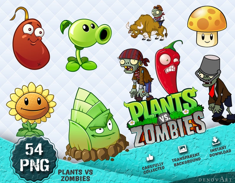Download Clip Art Instant Download Transparent Background Plants Zombies Png Characters Plants Vs Zombies Clipart Zombies Printable Images Art Collectibles