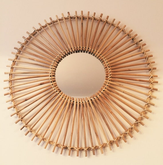 Round Rattan Mirror Vintage Style Sun