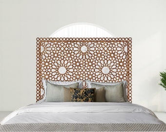 Cabecero de cama marroquí tallado a mano, decoración de habitación encalada