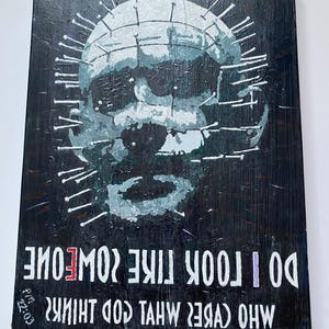 Hand Painted HellRaiser acrylic 41 x 30cm & smiley face paintings  50 x 20 cm