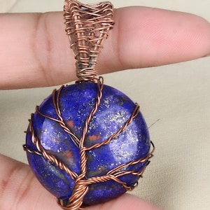 Natürlicher Lapislazuli Baum des Lebens Anhänger, reiner Kupferdraht eingewickelt Anhänger Echter Lapis Lazuli Stein handgemachter Schmuck bestes Geschenk für Sie / Ihn