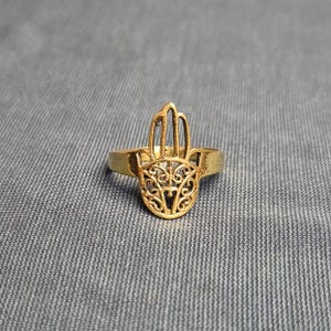 Pure Brass Hamsa Ring, Spiritual Jewelry, Evil Eye Ring, Gift For Her, Gift For Mom, minimalist Ring, Hand OF Fatima Ring, Boho Ring,
