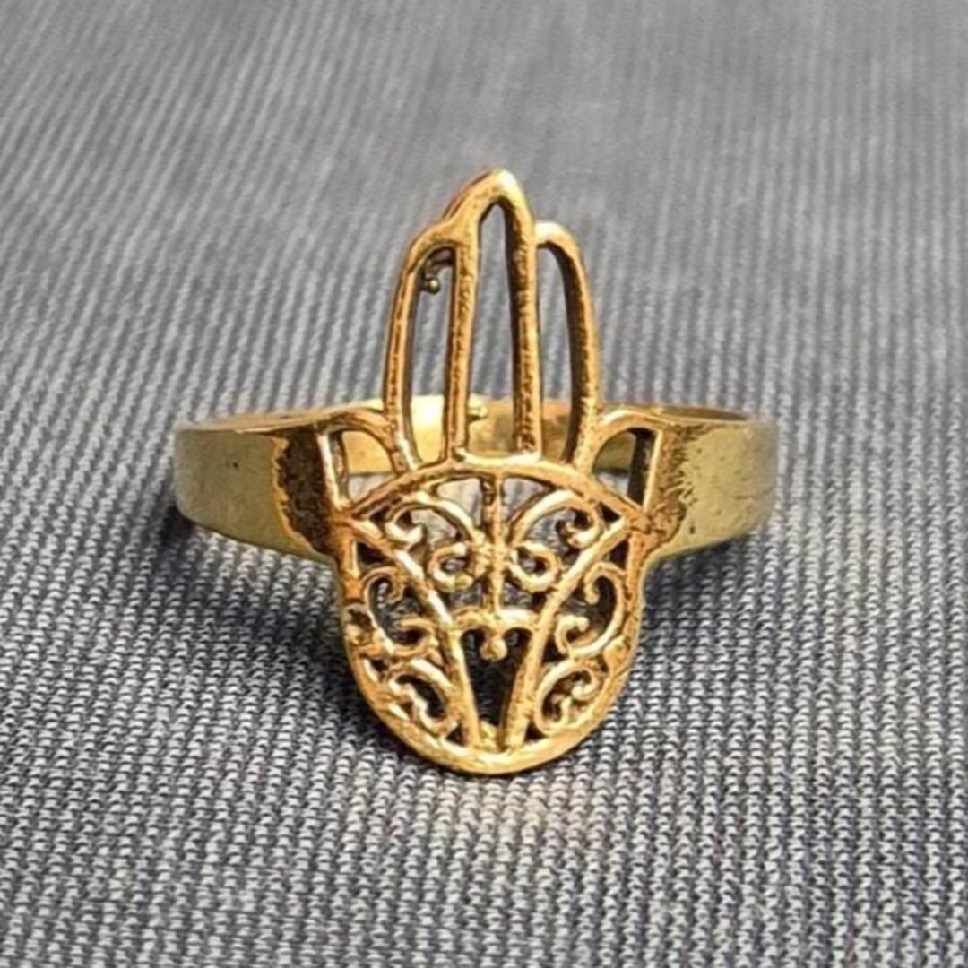 Hand Rings With Gold Pure Brass Gold Hamsa Hand Ring · Protection Ring · Dainty Boho Jewelry ...
