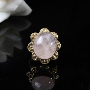 Rose Quartz Brass Ring, Pink Gemstone Ring, Handmade Boho Vintage Jewelry, Healing Crystal Statement Ring Gift for Women, Gift for Her, Wife