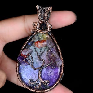 Rainbow Solar Quartz Pendant,Copper Wire Wrapped Pendant, Gemstone Pendant Handmade Copper Jewelry Rainbow Solar Quartz Jewelry Gift For Her