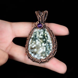 Vintage Ocean Jasper Pendant, Gemstone Jewelry, Wire Wrapped Jewelry, Wire Pendants, Copper Wire Pendants, Gift for Her, Handmade Jewelry