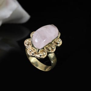 Rose Quartz Ring, Handmade Brass Statement Ring, Boho Gemstone Jewelry, Healing Crystal Ring, Unique Gift for Women, Gift for Her, Gift