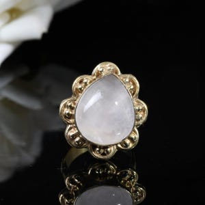 Rose Quartz Pear Brass Ring, Pink Crystal Statement Jewelry, Healing Gemstone Adjustable Ring, Boho Vintage Gift for Women & MenGift for Her