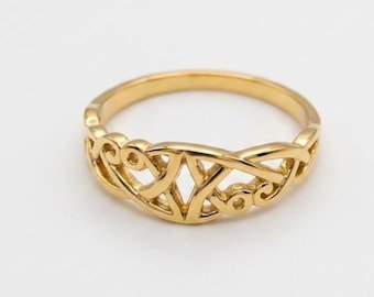 Gold Filigree Ring, Celtic Knot Ring, Minimalist Gold Band, Vintage Scroll Ring, Delicate Stacking Ring, Dainty Gold Jewelry, Gift for Her
