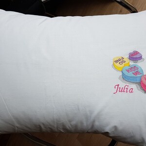 Personalised Emboidered Pillow Case, With a Name And Love Heart Pattern .