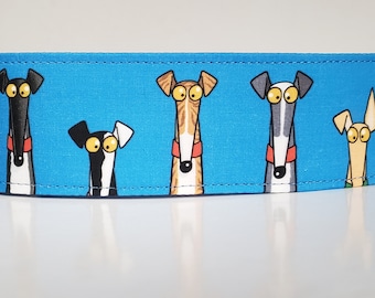 They Do Stare on Blue 50mm Full Martingale Collar by Richard Skipworth , Greyhound, saluki, whippet , lurcher .